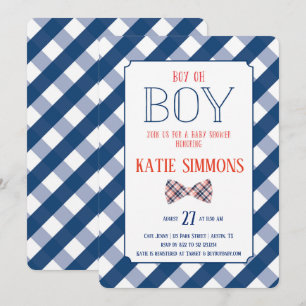 Navy Red Pset Bow Stropdas Baby Boy Shower Kaart