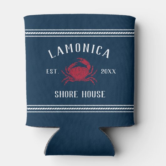 Navy & Red Rustic Crab Personalized Shore House Blikjeskoeler (Achterkant)