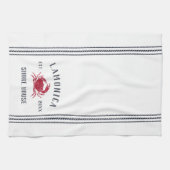 Navy & Red Rustic Crab Personalized Shore House Theedoek (Horizontaal)