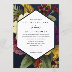 NAVY RETRO BURGUNDY FLORAL COUPLY SHOWER KAART