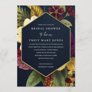 NAVY RETRO BURGUNDY FLORAL VRIJGEZELLENFEEST KAART