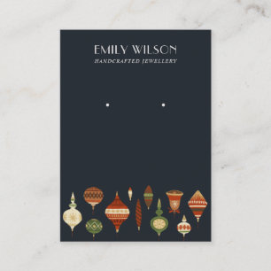 NAVY RETRO CHRISTMAS ORNAMENT STUD EARRING DISPLAY VISITEKAARTJE