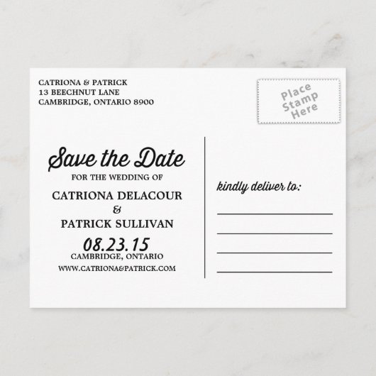 Navy Retro Script Photo Save the Date Briefkaart (Achterkant)