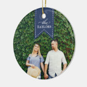 Navy Ribbon | Holiday-foto Keramisch Ornament (Links)
