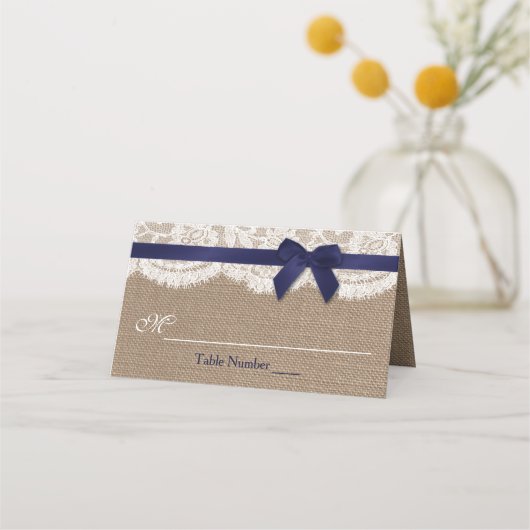 Navy Ribbon on Burlap & Lace Wedding (Voorkant)
