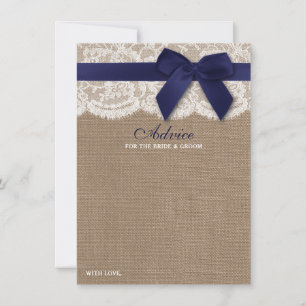 Navy Ribbon on Burlap & Lace Wedding Advieskaart