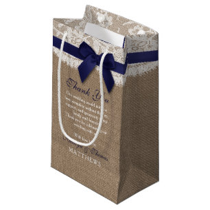Navy Ribbon on Burlap & Lace Wedding Klein Cadeauzakje