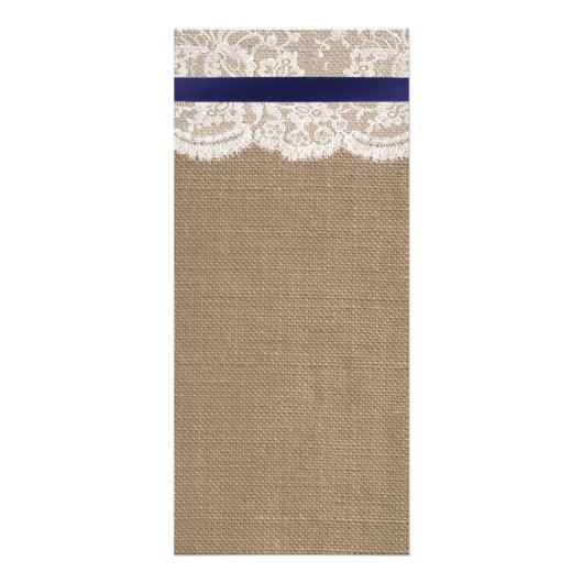 Navy Ribbon on Burlap & Lace Wedding Menu (Achterkant)