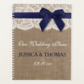 Navy Ribbon on Burlap & Lace Wedding Planner (Voorkant)