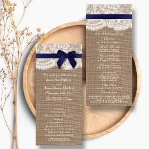 Navy Ribbon on Burlap & Lace Wedding Programme Programma