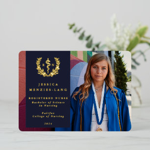 Navy RN Asclepius Afstuderen Fotoaankondiging Folie Uitnodiging