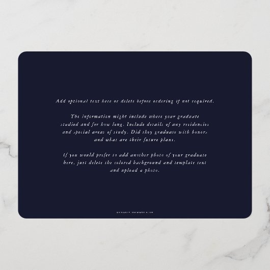 Navy RN Caduceus Afstuderen Fotoaankondiging Folie Uitnodiging (Achterkant)