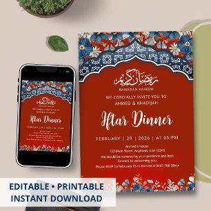 Navy Rood Geometrische Ramadan Iftar-dineruitnodig Kaart