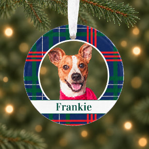 Navy Rood Groen Tartan Plaid Aangepaste Hond Foto Ornament