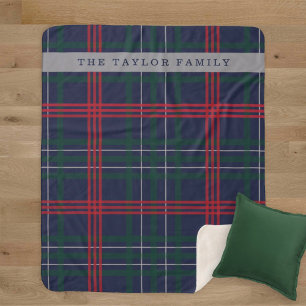 Navy Rood Groen Tartan Plaid Familienaam Sherpa Deken