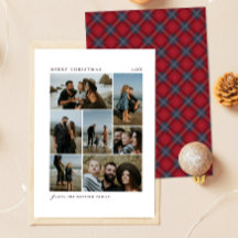 Navy Rood Tartan Kerst Familie 7 Foto Collage