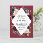 Navy Roos Bourgogne Botanische Lijst II Bruiloft Kaart