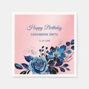 Navy Roos Butterfly Gold Glitter Roze Verjaardag Servet