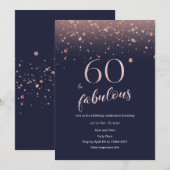 Navy Roos Gold 60th Birthday Invitation Kaart (Voorkant / Achterkant)