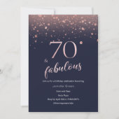 Navy Roos Gold 70th Birthday Invitation Kaart (Voorkant)
