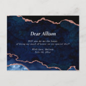 Navy roos Gold Agaat, jij bent mijn bruidsmeisje Uitnodiging Briefkaart (Achterkant)