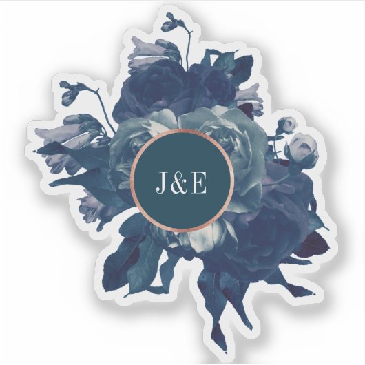 Navy Roos Gold Bouquet Sticker (Voorkant)