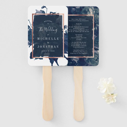 Navy Roos Gold Bouquet Wedding Handwaaier (Voorkant en achterkant)
