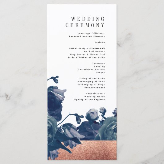 Navy Roos Gold Bouquet Wedding Program Programma (Voorkant)