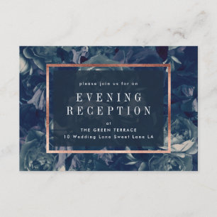 Navy Roos Gold Bouquet Wedding Reception Card Informatiekaartje