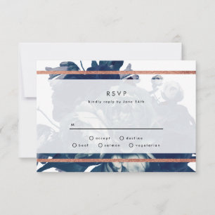 Navy Roos Gold Bouquet Wedding RSVP-kaart RSVP Kaartje