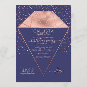 Navy Roos Gold Diamond Confetti Glitter Verjaardag Kaart