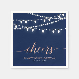 Navy & Roos Gold   Elegant Adult Birthday Party Servet