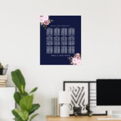 Navy Roos Gold Floral Wedding Table Seating Chart Poster (Thuiskantoor)