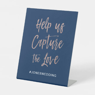 Navy & Roos Gold Glam Chic Hashtag Pedestal Sign Reclamebord Met Voetstuk