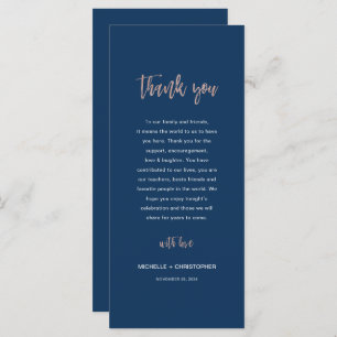 Navy & Roos Gold Glam Chic Weddenschap Hartelijk d Menu