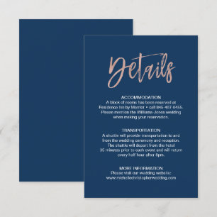 Navy & Roos Gold Glam Chic Wedding Details Invoege Informatiekaartje