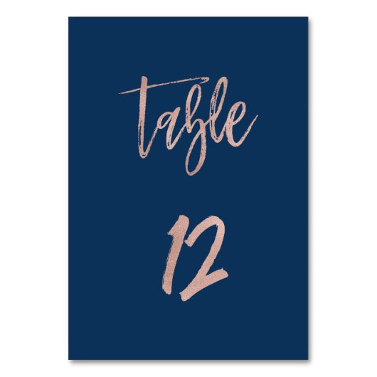 Navy & Roos Gold Glam Chic Wedding Table Number 12 Kaart (Voorkant)