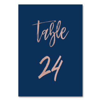 Navy & Roos Gold Glam Chic Wedding Table Number 24 Kaart