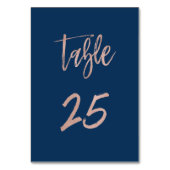 Navy & Roos Gold Glam Chic Wedding Table Number 25 Kaart (Achterkant)