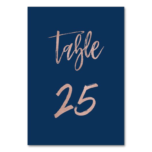 Navy & Roos Gold Glam Chic Wedding Table Number 25 Kaart (Voorkant)