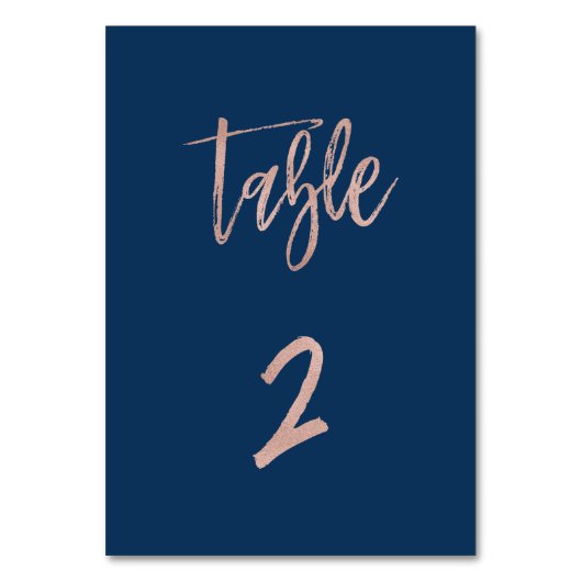Navy & Roos Gold Glam Chic Wedding Table Number 2 Kaart (Voorkant)