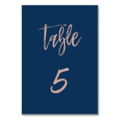 Navy & Roos Gold Glam Chic Wedding Table Number 5 Kaart (Achterkant)