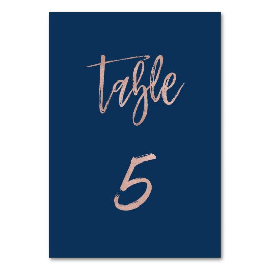 Navy & Roos Gold Glam Chic Wedding Table Number 5 Kaart (Voorkant)