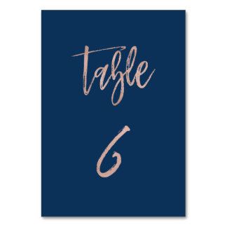 Navy & Roos Gold Glam Chic Wedding Table Number 6 Kaart