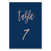 Navy & Roos Gold Glam Chic Wedding Table Number 7 Kaart (Achterkant)