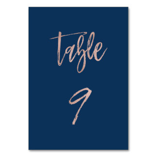 Navy & Roos Gold Glam Chic Wedding Table Number 9 Kaart
