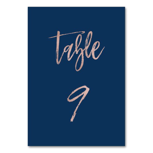 Navy & Roos Gold Glam Chic Wedding Table Number 9 Kaart (Voorkant)