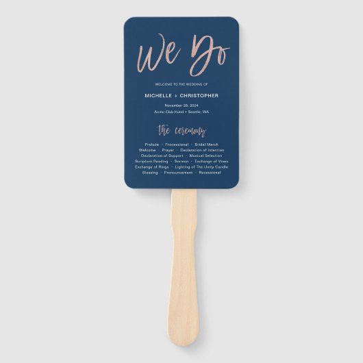 Navy & Roos Gold Glam We weduwen programma-ventila Handwaaier (Voorkant)