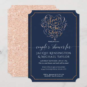Navy Roos Gold Glitter Script Love Couple Shower Kaart