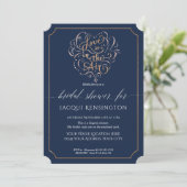 Navy Roos Gold Glitter Typography Vrijgezellenfees Kaart (Staand voorkant)